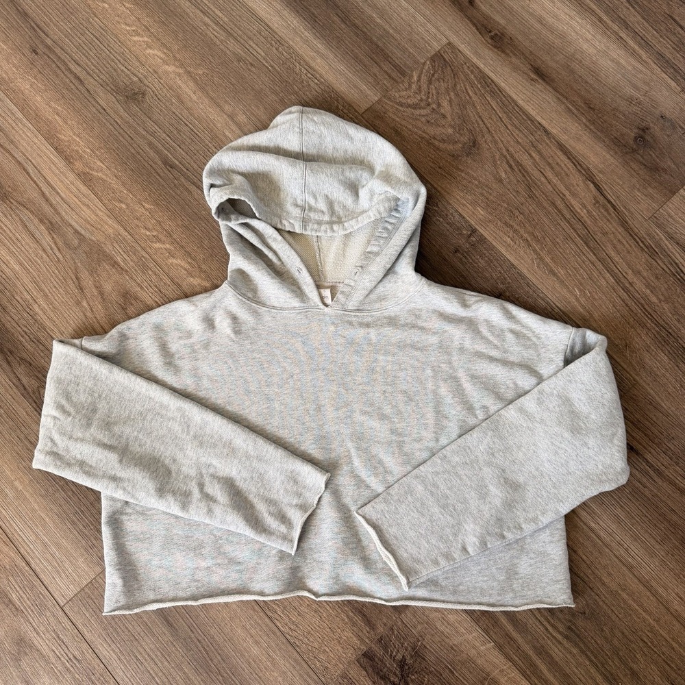 Alo Yoga Cropped Hoodie Womens S Gray Sweatshirt Pullover Yoga Gym Athletic